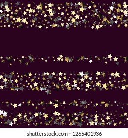 Elegant striped background. Stripes from random stars. Isolated gradient celestial elements. Platinum chrome metal shine. Festive iridescent holographic shine effect vector template for decorations