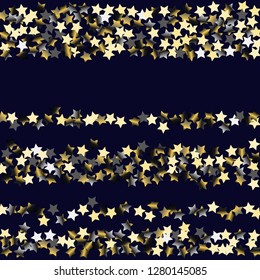 Elegant striped background. Stripes from random stars. Isolated gradient stellar elements. Platinum chrome metallic gloss. Holiday celebration luminous glossy vector template for decorations