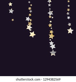 Elegant striped background. Stripes from random stars.  Isolated gradient celestial elements. Yellow pearl nacre glitter. Holiday celebration luminous glossy vector template for decoration