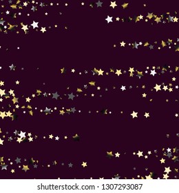Elegant striped background. Stripes from random stars. Isolated gradient celestial elements. Platinum chrome metal glitter. Holiday celebration luminous glossy vector template for decorations