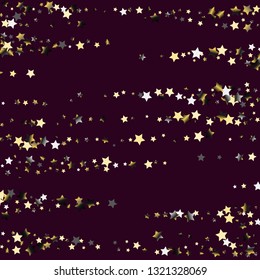 Elegant striped background. Stripes from random stars. Isolated gradient stellar elements. Platinum chrome metallic gloss. Holiday celebration luminous glossy vector template for decorations