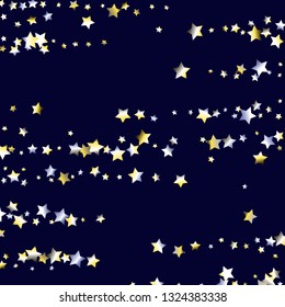 Elegant striped background. Stripes from random stars.  Isolated yellow blue white grey gradient celestial elements. Holiday celebration luminous glossy vector template for decorations