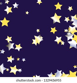 Elegant striped background. Stripes from random stars. Isolated yellow blue white grey gradient stellar elements. Holiday celebration luminous glossy vector template for decoration