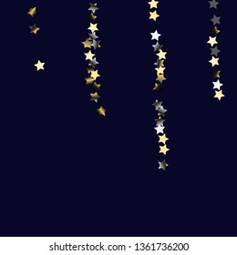 Elegant striped background. Stripes from random stars. Isolated gradient celestial elements. Platinum chrome metal glitter. Holiday celebration luminous glossy vector template for decorations