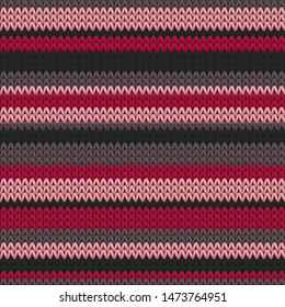 Elegant striped knitted seamless pattern vector design. Red black winter jumper knitwear fabric print. Sweater nordic knitted seamless pattern in traditional christmas style.