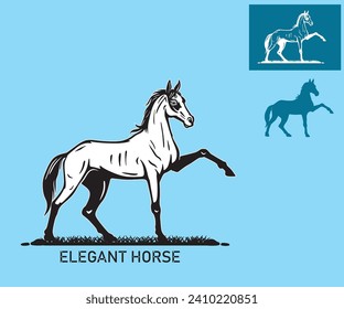ELEGANT STRONG HORSE WALKING LOGO, silhouette of great horse standing vector illustrations