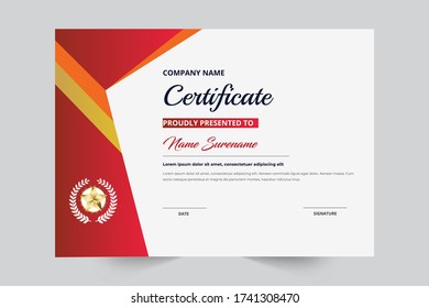 Elegant Style Certificate Template With Badge, Red & Gold Color Template 