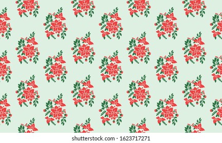 Elegant Style of Christmas floral pattern background, with beautiful leaf and red flower decor.