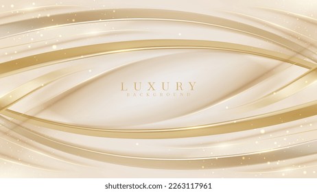 Elegant style cover background decorated with golden curves with glowing light effect.