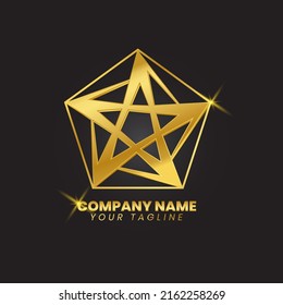 Elegant Style Pentagon Star Logo Gold With Black Background