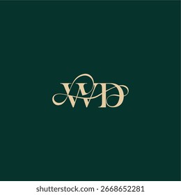 estilo elegante com linha ondulada WD monograma logotipo inicial carta de design casamento de curva orgânica