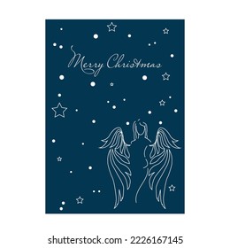 
Elegant and stylish Christmas card for congratulations with an angel, snowflakes, stars and the inscription Merry Christmas