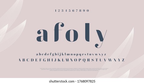 Elegant stylish font. Modern serif typeface. English alphabet. Set of letters - uppercase, lowercase and numbers. Vector illustration.