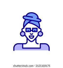 Elegant stylish girl wearing a turban and large earrings. Pixel perfect, editable stroke color avatar icon