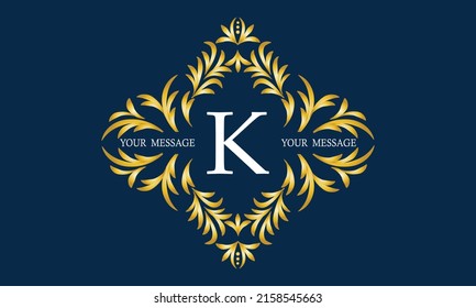 Monograma elegante y elegante con la letra K en el centro y elementos decorativos. Plantilla de logotipo de lujo.