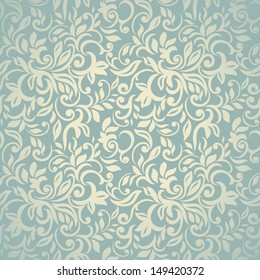 Elegant stylish pastel golden-blue abstract floral wallpaper. Seamless pattern 