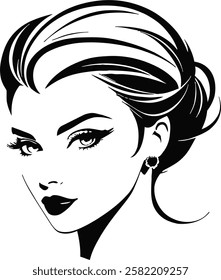 An elegant and stylish profile illustration of a woman exuding grace and sophistication. The vector captures her refined features with soft, flowing lines, highlighting her confident and fashionable d