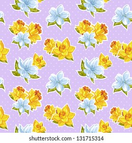Elegant stylish spring floral seamless pattern with dots and lineart