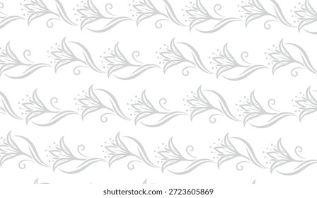 Elegante padrão floral estilizado em cinza claro apresentando formas curvilíneas orgânicas e uma textura esboçada desenhada à mão, criando uma repetição perfeita ideal para têxteis ou convites