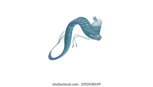 Elegant stylized illustration of a deep-sea giant oarfish.