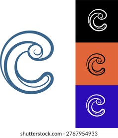 Elegant stylized letter C logo design with flowing lines and minimalist aesthetic on a clean white background, showcasing versatility for branding
