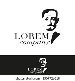 Elegant stylized minimal silhouette man portrait hipster logo for your company or business