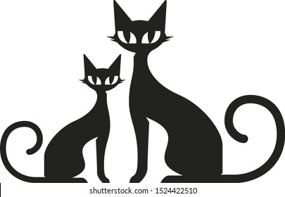 elegant stylized silhouette of black cats