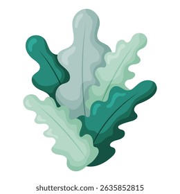 An elegant and stylized vector illustration featuring a cluster of organic shapes resembling lush green leaves or flowing seaweed. Perfect for backgrounds, eco-friendly themes, or any design needing a
