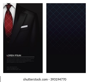 Elegant Suit  and tuxedo with bow red tie. Vip business card
