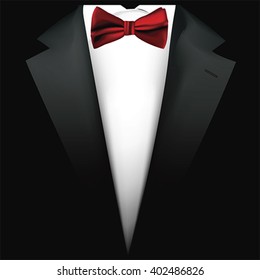 Elegant Suit  and tuxedo with red bow tie. Vip business background, vector