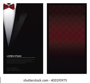 Elegant Suit  and tuxedo with red bow tie. Vip business card, vector
