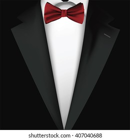Elegant Suit  and tuxedo with red bow tie. Vip business background, vector