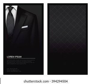 Elegant Suit  and tuxedo with tie. Vip business card, vector
