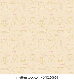 Elegant summer abstract pattern. Seamless pattern with swimsuits and lingerie for ladies. Vector illustration in pastel color