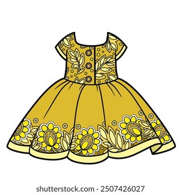 Elegant summer dress with ornaments and a full skirt color variation. Image produced without the use of any form of AI software at any stage.