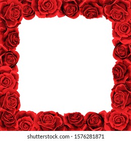 Elegant summer floral bouquet frame. Burgundy red roses vector design. Seasonal card, menu, wedding, save the date. Isolated blank space