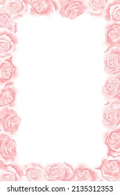 Elegant summer floral bouquet as a frame. Cream pink roses vector design. Seasonal card, menu, wedding, save the date. Isolated blank space for text or photo