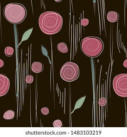 Elegant summer floral seamless pattern. Abstract flowers, hand-drawing, sketch style.Background with roses for valentines day or wedding. For fabric, wrappers, textiles, greeting cards.