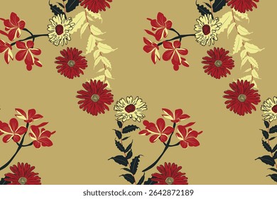 Elegant summer florals with golden highlights for high-end stationery and packaging.