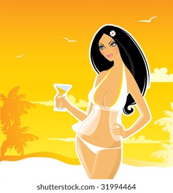 Elegant summer girl, vector