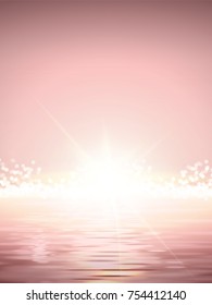 Elegant Sun rise scene, shimmering ocean and bright sun light in pink tone