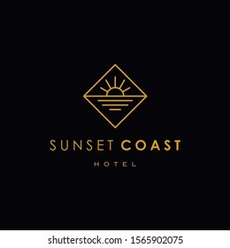 elegant sun sunset sunrise logo icon vector in trendy line linear outline logo vector for hotel 