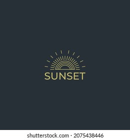 elegant sun sunset sunrise logo icon vector in trendy line linear outline logo vintage - Shutterstock ID 2075438446