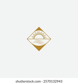 elegant sun sunset sunrise logo icon vector in trendy line linear outline logo vector for hotel
