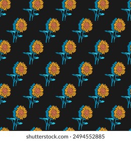 Elegant Sunflower Fusion Vibrant Seamless Design. This seamless design is ideal for use in digital and print media, including textiles, wallpapers, and stationery.