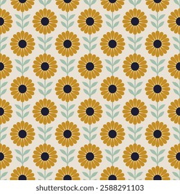 Elegant Sunflower Tile Seamless Pattern in Warm Golden Tones