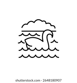Elegante Swan Line Art Em Serene Lake Ilustração Vetor Minimalista