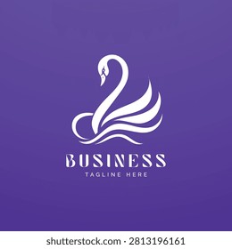 Elegant Swan Logo Design, White Swan with Flowing Feathers for Luxury Beauty Wedding and Premium Brand
