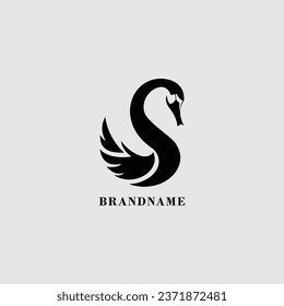 elegant swan logo icon in black silhouette minimalist concept design vector business branding