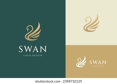 Elegant swan logo icon. Luxury cosmetic brand template. Vector illustration design template.